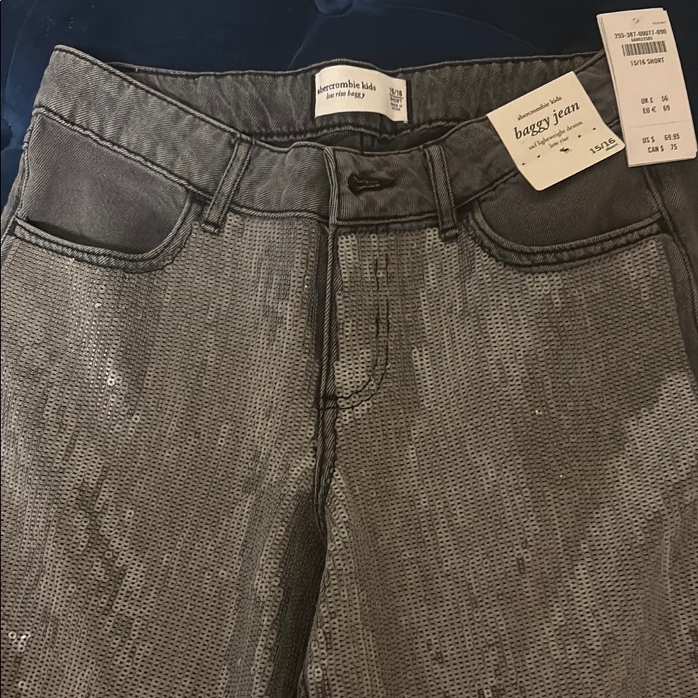 Abercrombie Kids Girls Gray Sequin Baggy Jeans NWT size 15/16